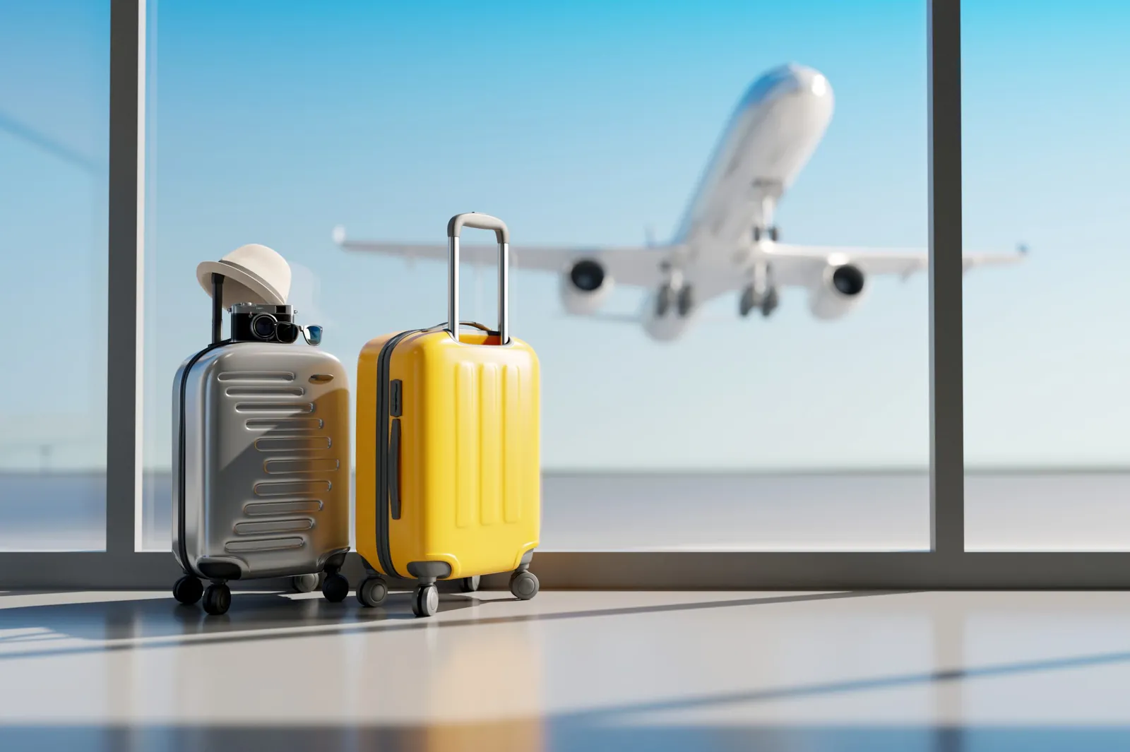 Suitcases waiting in the arrivals hall